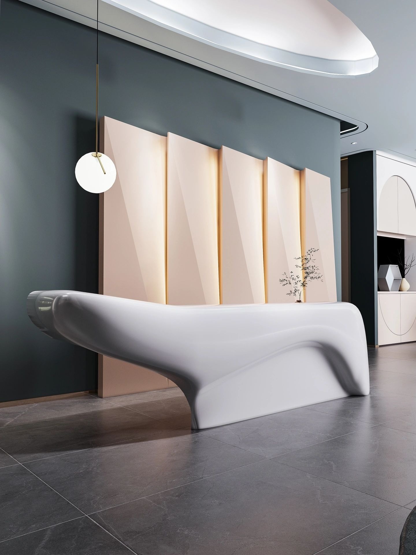 White Lacquered Fiberglass Reception Desk For Hotel Lobby Beauty Salon