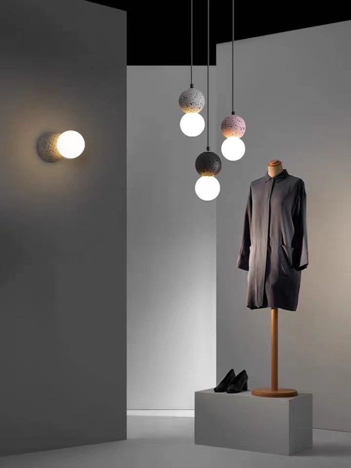 Pink And White Painting Simple Nordic Mordern Light Ball Chandelier Led Cement Wall Lamp Light Glass Balls