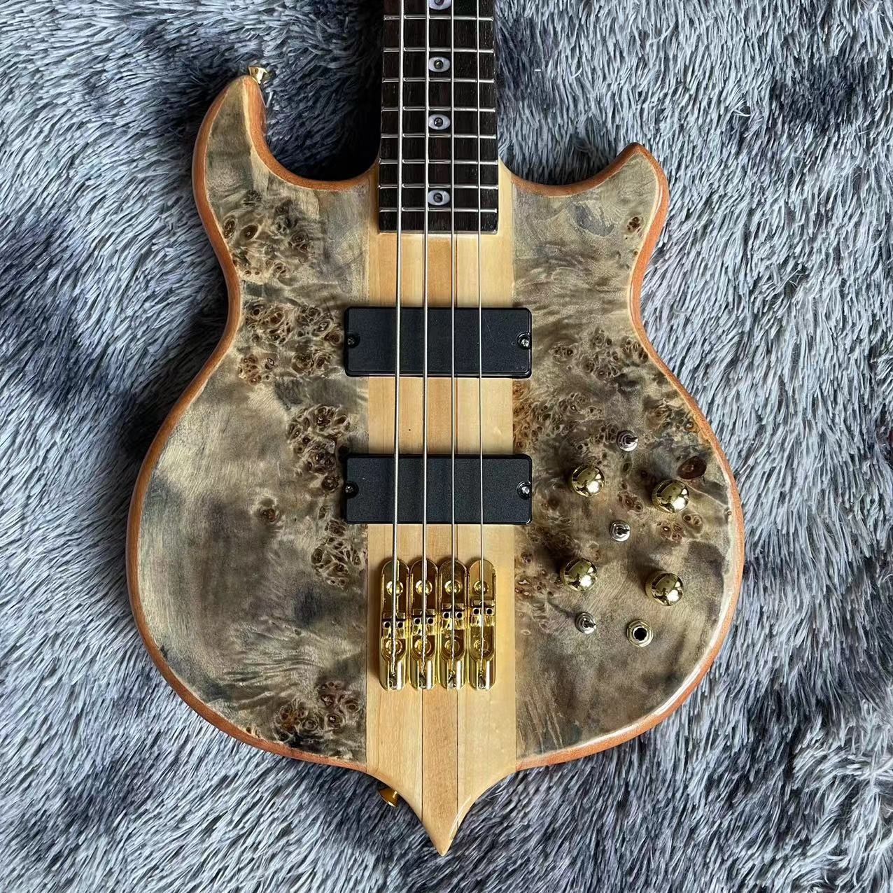 Ebony Fingerboard 4 Strings Bass Factory Burst Maple Top 9V Active Pickup Electric Bass Guitar