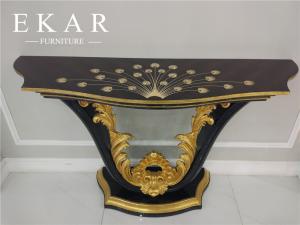 China High Gloss Antique Style Black Entry Golden Wood Carved Console Table factory