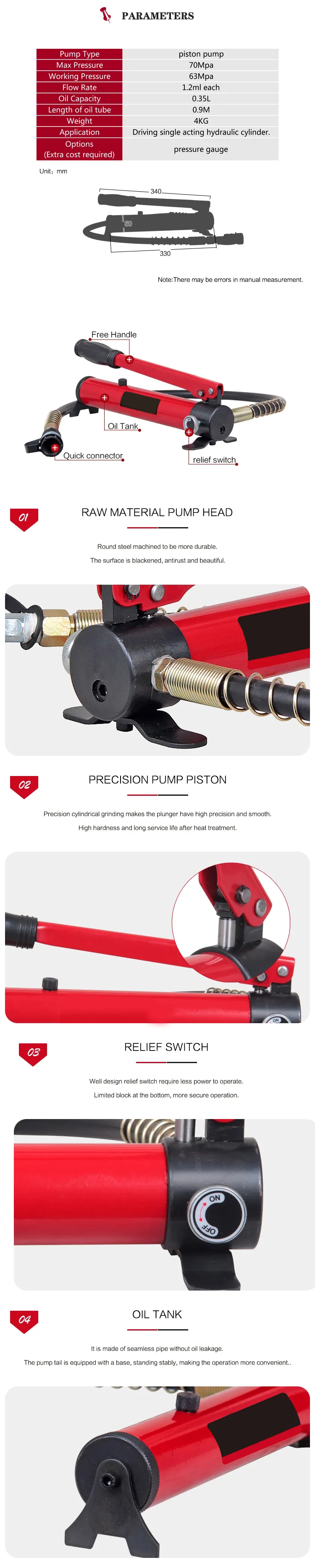 700 Bar High Pressure Oil Pumps Hand Manual Hydraulic Pumps for Industrial Machinery