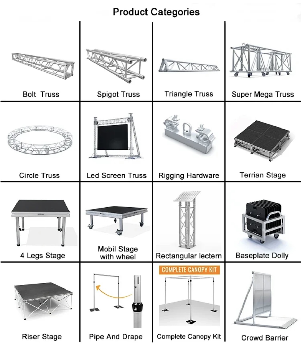 Durable Square Aluminum Truss Display 520mmx760mm For Music Festivals / Events Stage