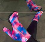 Colorful Snake Prints Waterproof Ladies High Heeled Boots Peep Toe Lace Up