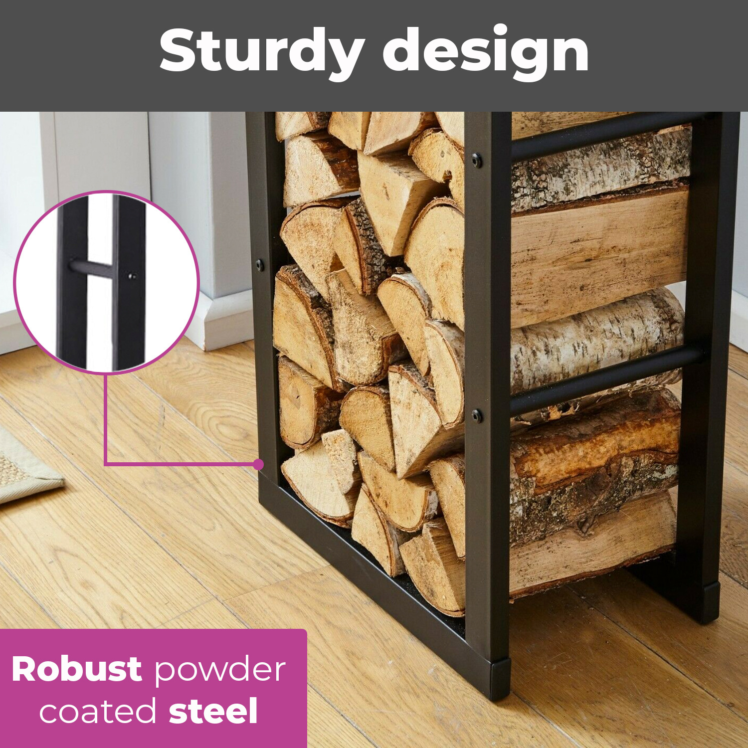 Sturdy Steel Firewood Storage Rack for Indoor and Outdoor Large Size W40x D25 x H150cm
