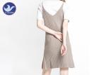 Spaghetti Strap Ribbed Midi Womens Knitted Dresses V Neck Loose Fitting Side