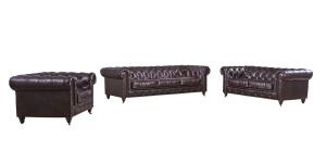 China 100% Full Vintage Soft Leather Sofa Solid Wood Frame With Deep Leather Buttons factory