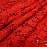 135CM 3d Red Flowers Embroidery Guipure Lace Fabric For Garment