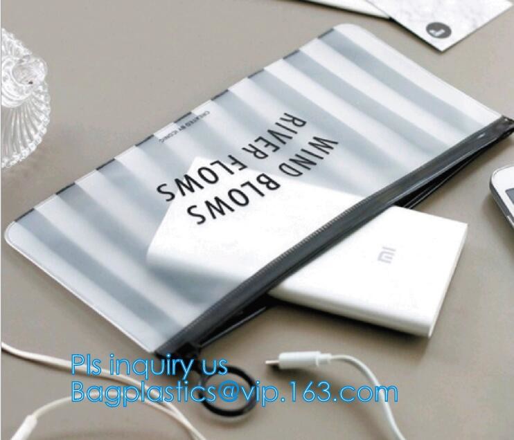 slider LDPE A5 plastic document bag, Zipper slider clear custom undergarment packaging bag, Frosted PVC Swimwear Packing