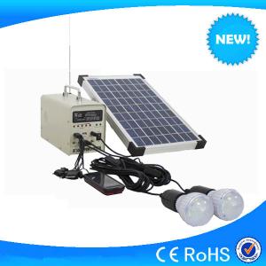 China 10w small solar system with 2pcs 3w led light &amp; radio function for indoor &amp; outdoor factory