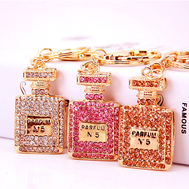 China Perfume Bottle Key Chain Ornaments Diamond Studded Irregular Shape on sale