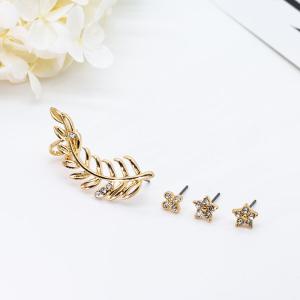 China Luxury Alloy Gold Earrings Studs Leaf Flower Shape Shiny Crystals 4 Pcs factory