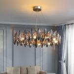80cm Adjustbale Wire Iron Crystal Chandelier Smoked Crystal Ceiling Light