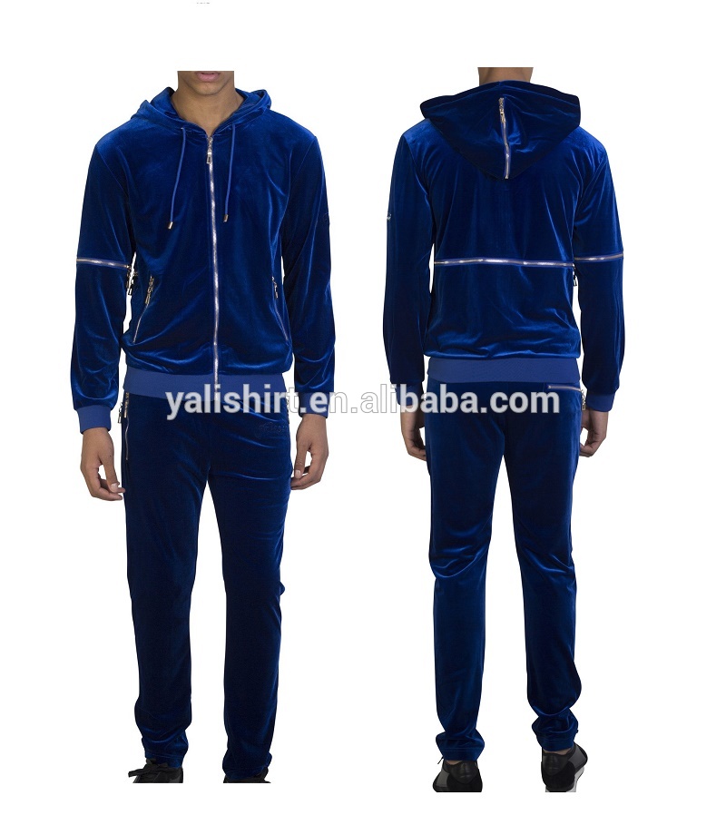 2017 new stylish breathable plain cotton bulk velour sweatsuit custom velvet tracksuit men