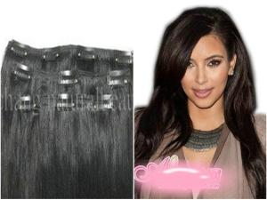 China Cusom 18 inch Black European Straight Real Hair Clip In Hair Extensions factory