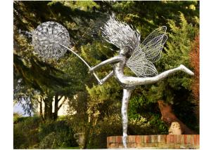 China Large Fairy And Dandelion Stainless Steel Sculpture For Garden Decoration factory