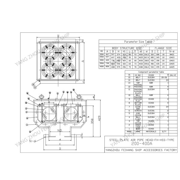 BALLAST TANK AIR PIPE HEAD-STEEL PLATE AIR PIPE HEAD MODEL:HSS-TYPE FH-5K-250A INTERNAL COMPONENTS -4 FLOATING BALLS
