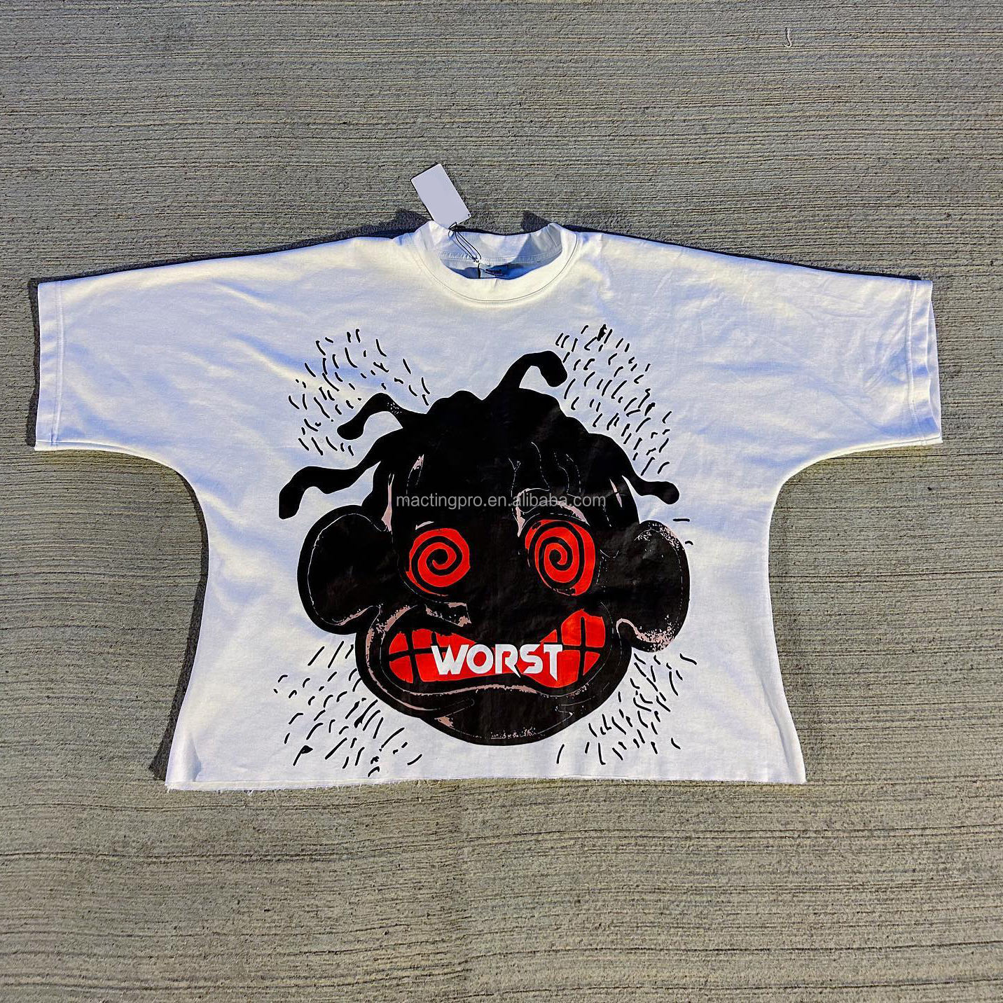 400Grams Thick Collar Embroidery Drop Shoulder Oversized White Boxy Cropped T Shirt Men