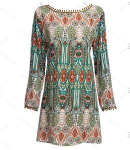 China Ethnic Style Round Collar Tribal Print Tassel Women polyester Dress factory