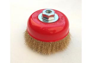 China 4'' wire cup brush,coarse crimped brass coated wire 0.014'',with M14 by 2 threaded arbor factory