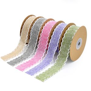 China 25mm*10y Burlap Ribbon Rolls Weave Edge 2.5cm Burlap Trim By The Yard on sale