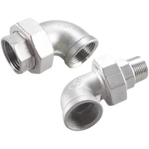 China Stainless Steel Silver BSP NPT G BSPT Female Male Thread Casting Union Elbow Fittings factory
