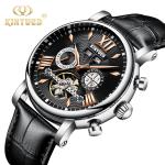 KINYUED J017-2 Silver Case Leather Strap Complete Calendar Skeleton Automatic