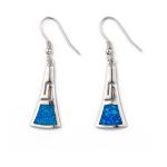 925 Sterling Silver Meander Modern Design Retro Blue Opal Greek Key Dangle