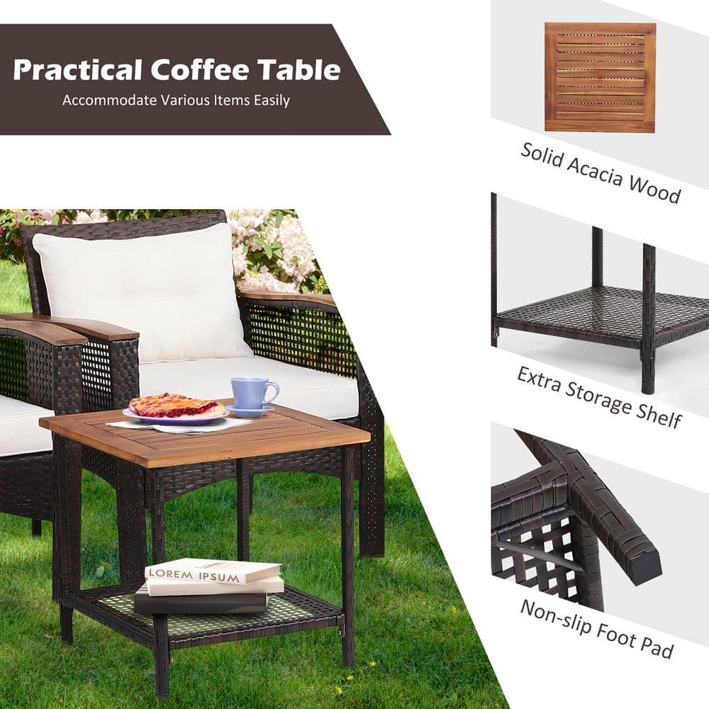 350 lbs. Ottoman Weight Capacity 5 Piece Outdoor Lounge Set with Vintage Wood Top