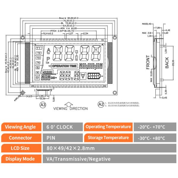 VA Segment LCD Display Monochrome Screen 1/4 Duty 1/3 Bias