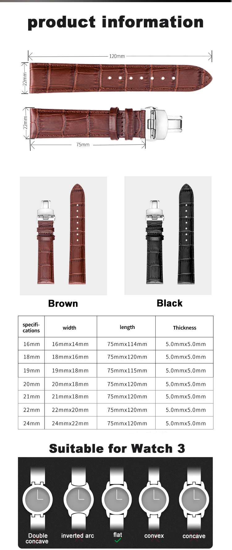 Vintage Quick Release Alligator Pattern Grain Leather Watch Strap 16 - 24mm
