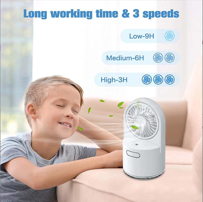 3 Speeds Adjustment USB Charging Quiet Desktop Small Fan with Spray Mini Humidifier