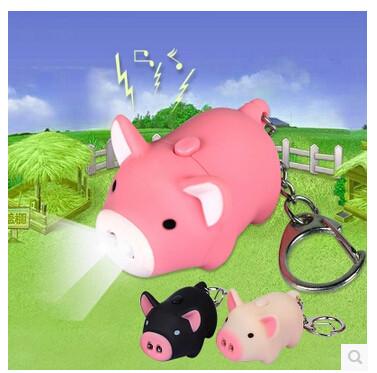 New creative gift product cartoon animal pig led light keychain keyrings with