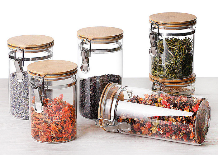 Stainless Steel Buckle Glass Storage Containers High Borosilicate Glass