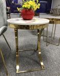 Unique design stanieless steel base marble top end table round corner table for