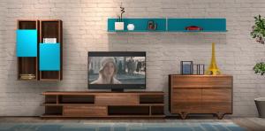 China 2017 New Living room Furniture TV Wall Unit Floor stand Hang cabinet in MDF melamine with High glossy panel factory