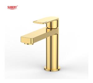 China OEM Brass Gold Basin Mixer Tap Single Lever Bathroom Hot And Cold Water factory
