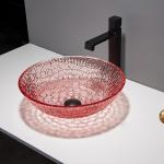 Red Colour Countertop Crystal Wash Basins Bathroom Glass Modern