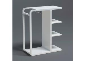 China High Glossy White Painted Garment Display Stand With Wooden Shelf factory