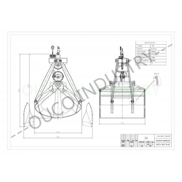 Wireless Remote Control Overhead Crane Grab Bucket 3 Cbm 2 Rope