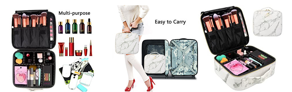 Zippered Women Travel Make Up Case With Adjustable Dividers