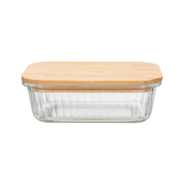 China Striped Glass Food Container with Bamboo Lid factory