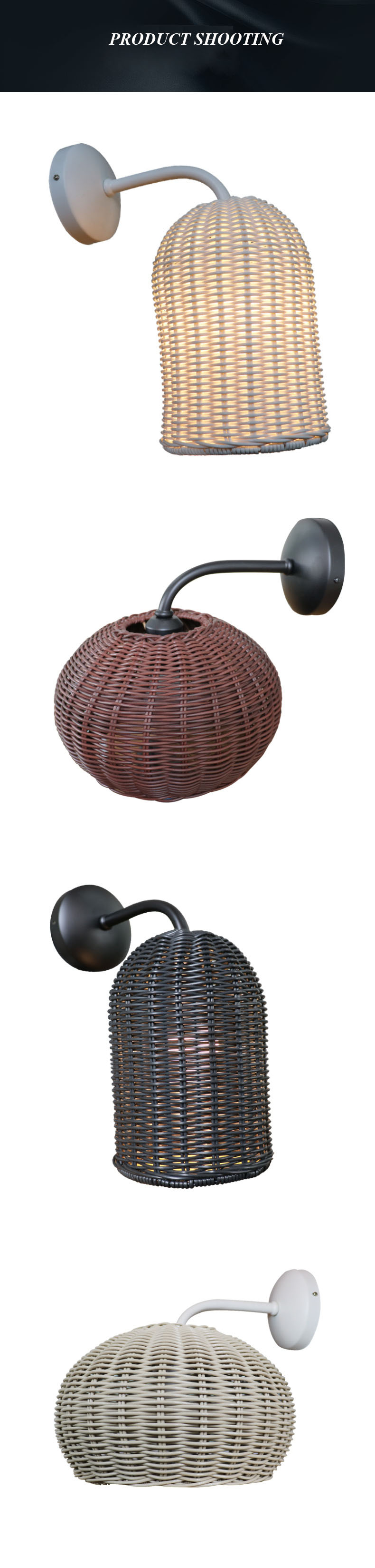 220V Rattan Wall Lamp Shade Hand Knitting Waterproof For Outdoor