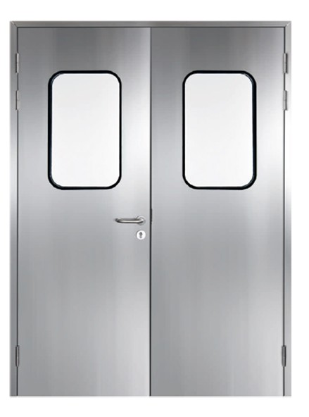 Finished Surface Double Cleanroom Door With View Window Anti Collision Stainless Steel Door