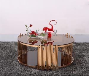 China Rose Golden Metal Table Leg and Tempered Glass Living Room Coffee Table factory