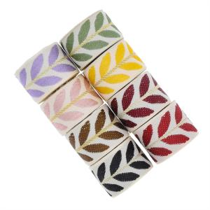 China 25mm*2y Jacquard Leaf Ribbon Eco Friendly Christmas Ribbon Wired factory