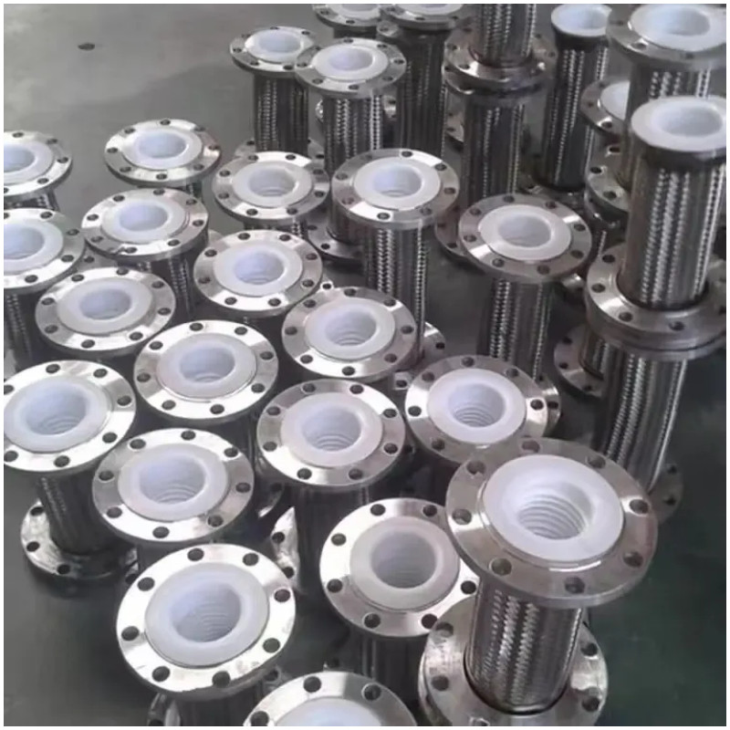 DN32 DN3000mm 16" Ptfe Lined Stainless Steel Braided Hose Garden Compensator Flexible 304 Flange Braided Metal Hose