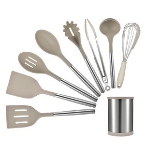 9pcs Silicone Cooking Kitchen Utensils Set Nonstick Cookware with Stainless