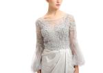 Grey Color Forging Long Sleeve Evening Dresses / O Neck Embroidery Prom Party