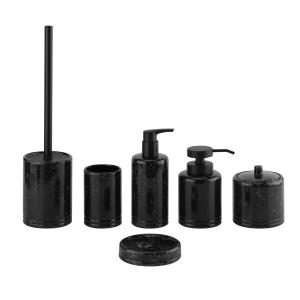 China Black polyresin luxury bathroom accessories set round marble print pattern polyresin soap diapenser factory