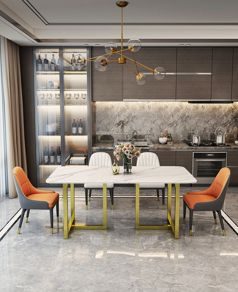 1.6 Meter Length Marble Apartment Dining Tables With Stainless Steel Leg
